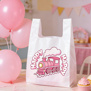 Borse in plastica con manico a gilet, resistenti, spaziose e anti-strappo, marca HuaLong, modello HL2026405, con motivo a trenino. - Product Image 1