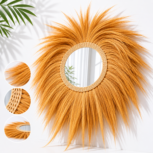 Espejo de Pared Redondo de Ratán Estilo Boho, Diseño Decorativo de Rayos de Sol Hecho a Mano para Decoración del Hogar y Sala de Estar - Product Image 6