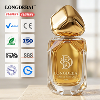 Flacon de parfum de luxe unique et haut de gamme, transparent, irrégulier, 30 ml, 50 ml, flacon de parfum en verre vide avec bouchon doré irrégulier unique