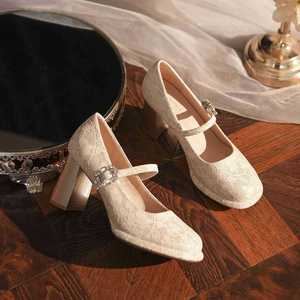 Escarpins Mary Jane à lacets, bout rond, talon carré, chaussures de mariage 7555A - Product Image 4
