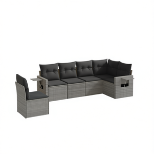 Grey Pe <b>Rattan</b> Garden <b>Sofa</b> Set 6 Seater Outdoor Furniture Weather Resistant Contemporary Design - Product Image 1