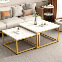 Ensemble de 2 tables basses gigognes en métal, style moderne et luxueux, en acier inoxydable doré, carrées, pour le salon