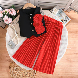 Completo Estivo 2026 <span class=keywords><strong>per</strong></span> Bambine: Set Due Pezzi alla Moda con Gilet Senza Maniche e <span class=keywords><strong>Pantaloni</strong></span> a Vita Alta Plissettati - Product Image 4