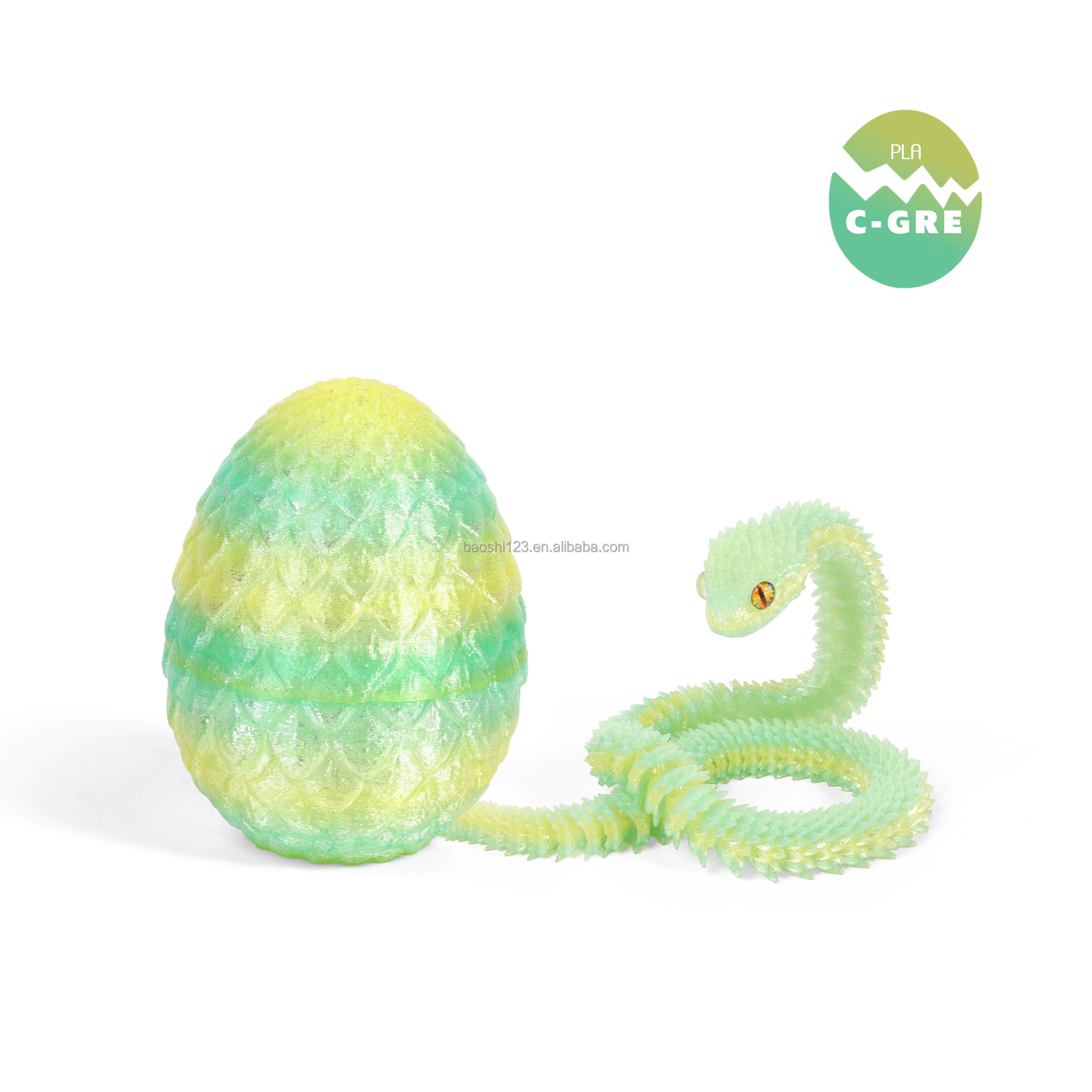Oeuf de dragon 8,5 cm + Vipère 30 cm - Vert forêt cristal