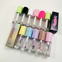 Tubes de brillant à lèvres vides transparents carrés ondulés multi-usages, contenants rechargeables pour teinture à lèvres, pinceaux moelleux, emballage cosmétique DIY