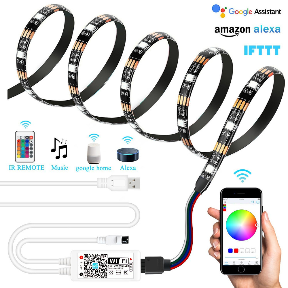 Alexa WIFI TV Back Light Strip Infrared 24-key Mini USB 5V Soft Light With App Control LED RGB Strip