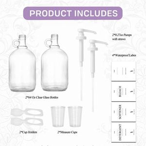 ขวดแก้วใสขนาดใหญ่ 2 ลิตร 67.6 ออนซ์ สำหรับใส่สบู่ซักผ้า น้ำยาซักผ้า น้ำยาปรับผ้านุ่ม พร้อมหัวปั๊ม - Product Image 2