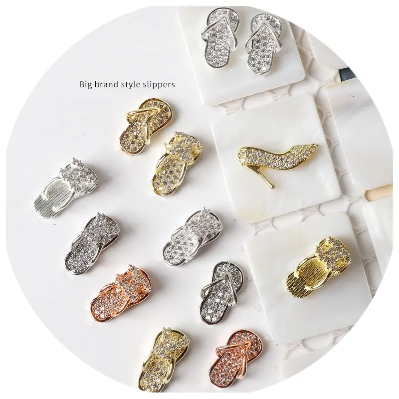 High Quality New Zircon Nail Accessories 3D Brand Name LOGO Protective Electroplating Frame Zircon Nail Art Decoration