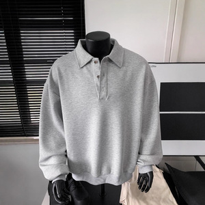 Sudadera de Cuello Polo Gris para Hombre, Manga Larga, Color Sólido, Capa Base, Ropa Casual de Primavera y Otoño, Corte Juvenil, Tallas M, L, XL, 2XL, 3XL - Product Image 3