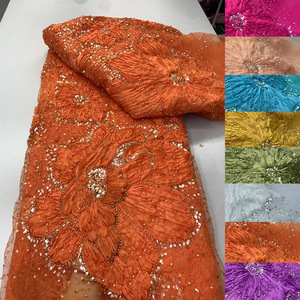 Tissu en organza à paillettes perlées et broderies florales en tube, en stock usine, pour vêtements de mariage et mode féminine - Product Image 3