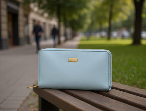 Portafoglio da donna con cerniera, di grandi dimensioni, minimalista, in microfibra, in pelle sintetica, rettangolare, con dettagli dorati - Product Image 2