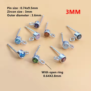 Anti kararmaz 14K altın dolgulu Post çiviler yuvarlak Birthstone elmas çerçeve kulak düğme küpe kadınlar için gümüş 925 takı aksesuarları - Product Image 4