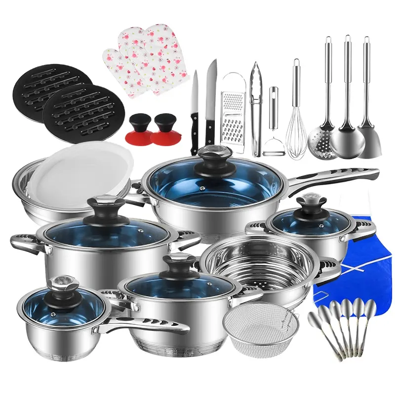 2020 Factory hot salekitchen ware sets wholesale cooking pot with glass lid Strong bakelite handle Eye-catching blue g