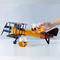 Set Dekanter Wiski 1L 1000ml Bentuk Bola Dunia Pesawat Terbang dengan 2 Gelas Wiski Dunia untuk Minuman Keras Scotch Bourbon Vodka