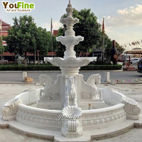 Fontaine en marbre de cheval, statue d'eau de jardin extérieure en pierre naturelle blanche italienne personnalisée