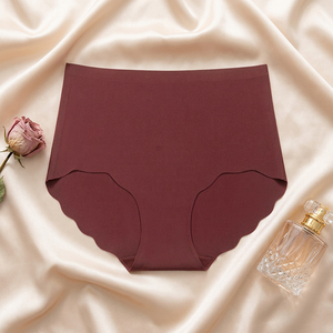 Wholesale Women Seamless Ice <b>Silk</b> Briefs High Waist Scalloped Edge No Show Invisible <b>Underwear</b> Breathable Plus Size Panties - Product Image 2