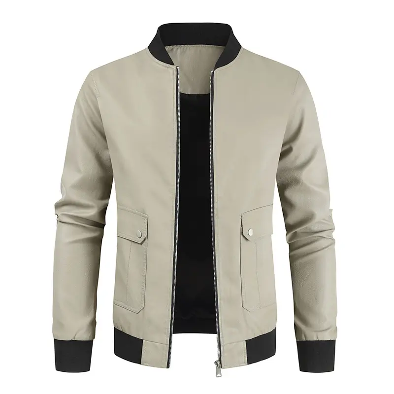 Mens PU leather Jackets 2022 new Autumn winter casual zipper pocket Brand coat Quality Khaki Gentleman's business jackets suits