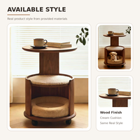 Table d'appoint moderne pour animaux de compagnie avec lit confortable pour animaux de compagnie, structure en bois massif, coussin en peluche, roues verrouillables pour chats et petits chiens