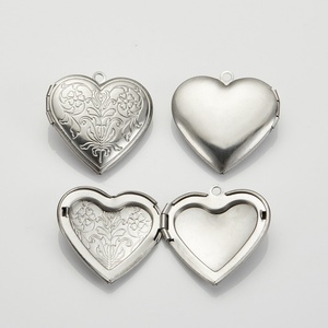 Custom <b>Heart</b> Locket Pendant Stainless Steel Flowers Round Picture Box Fashion Jewelry Locket Pendants - Product Image 4