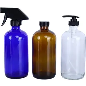 Wholesale Custom Boston Bottles with Stainless Steel Pump Lid Glass Liquor Soap Bottle