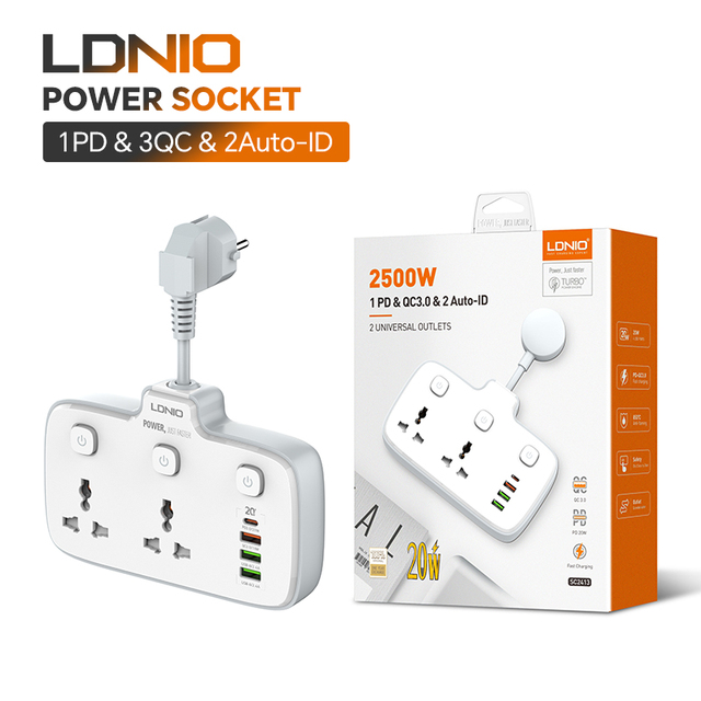 LDNIO SC2413 USB Port EU/UK US Outlet Extension Cord Electrical Multi Plug Adapter Surge Protect Universal Power Strip Socket
