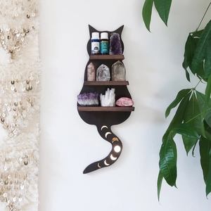 Cat Shape Wall Shelf Wooden Storage Rack Shelf Floating Hanging Display Wall Mirror Wooden Wall Shelves Home Decor