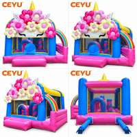 Château gonflable Ceyu Unicorn avec toboggan, château arc-en-ciel fleuri pour les enfants, les filles, les anniversaires, les fêtes de famille, le jardin, la maison