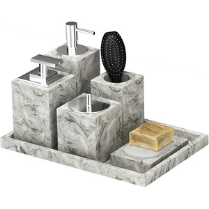 Ensemble d'accessoires de salle de bain en résine personnalisée, distributeur de lotion, porte-savon, gobelet, accessoires de salle de bain en marbre pour hôtel - Product Image 1