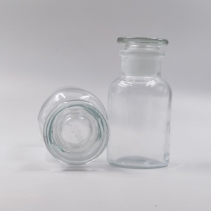 Hot Selling Clear Amber <b>Glass</b> Airtight Wide Mouth Reagent Bottle <b>With</b> <b>Cork</b> Stopper for Reagent Apothecary <b>Jar</b> <b>with</b> <b>Glass</b> <b>Lid</b> - Product Image 5