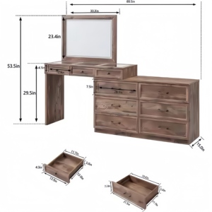 Coiffeuse de maquillage de ferme moderne avec miroir et lumière réglable Comptoir en verre encastré pour chambre à coucher - Product Image 3