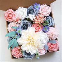 Kit de fleurs artificielles en soie bleue faites à la main, ensemble de boîtes de fleurs artificielles pour la Saint-Valentin, Pâques, décoration de la maison, artisanat, arrangement, mariage