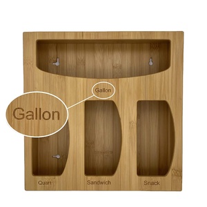 Customized Bamboo Storage Bag Organizer Premium Ziplock Bag Organizer For Drawer Wall Mountable Plastic Bag Holder