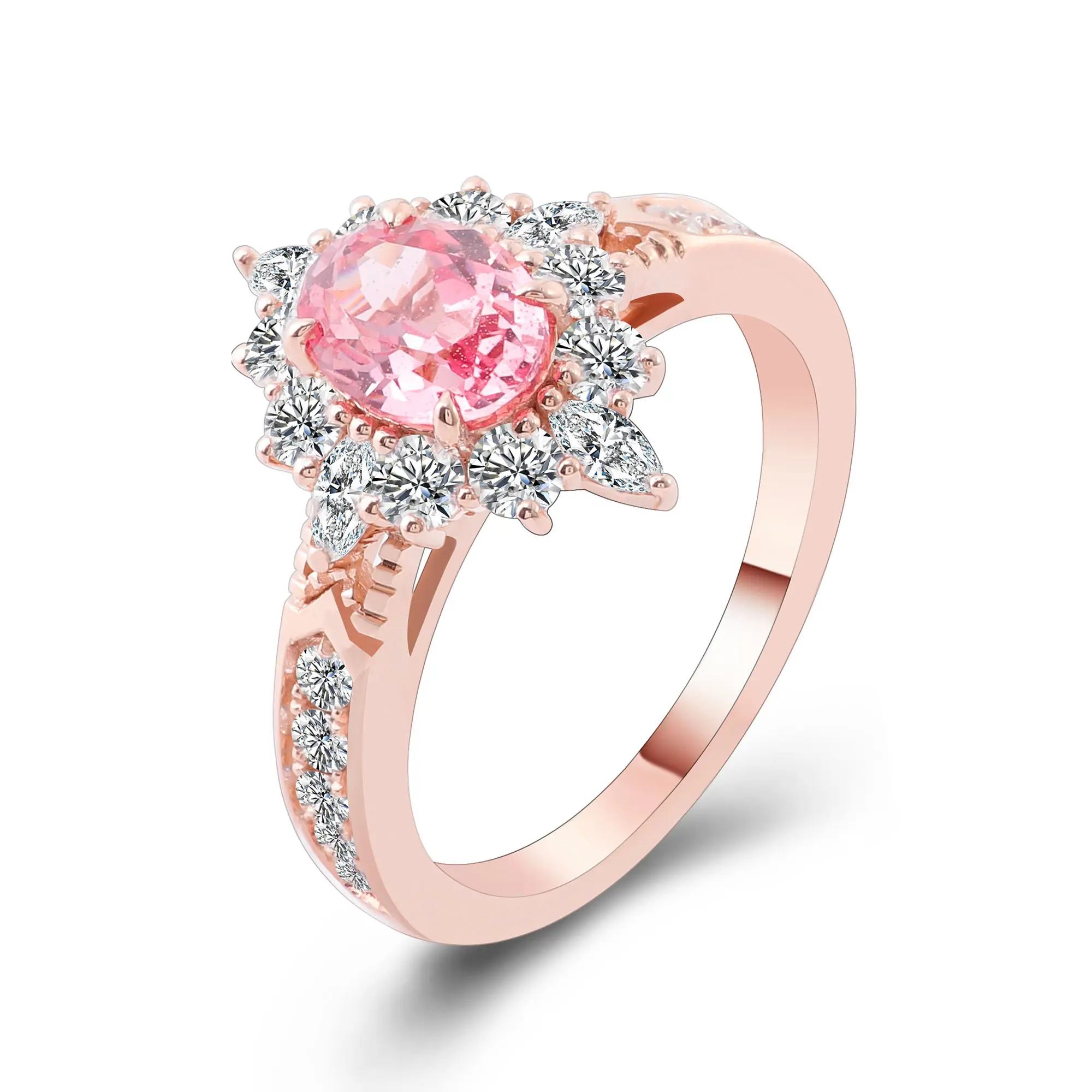 Розовый овальный синтетический бриллиант дизайн короны из золота 18 карат розовый Муассанит кольцо 5 карат