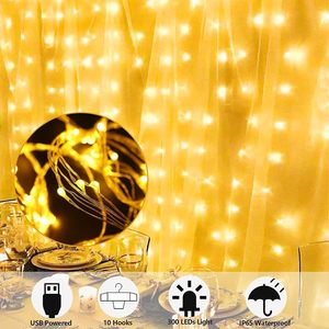 LED Warm White Copper String <b>Fairy</b> <b>Curtain</b> <b>Lights</b> USB Powered Hanging Decor for Christmas Wedding and Indoor Party - Product Image 6