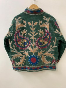 Embroidered Velvet Suzani Jacket Boho Floral <b>Duster</b> Coat Handmade Artisan Outerwear Gift for Her Wholesale India - Product Image 2