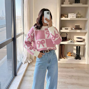 Korean Style Soft Cozy Sweater Women Loose Knit Top Round Neck Solid Color Autumn Winter One Size Fits All White Black <b>Red</b> Pink - Product Image 2