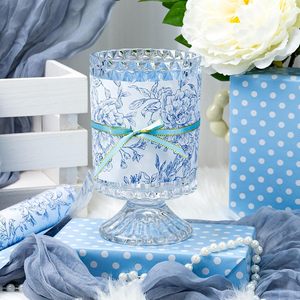 Blue And White Porcelain Flower Gift <b>Wrap</b> Paper 17in x 32.8ft Reversible Blue Dot Design Art Paper for Birthday Wedding - Product Image 3