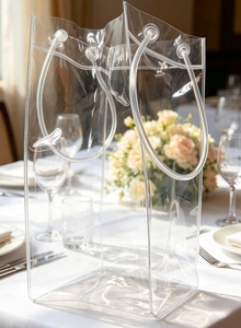 Clear PVC Wine <b>Cooler</b> Bag Portable Bottle Carrier Stand Up Pouch with Handle for Gift Packaging - Product Image 2