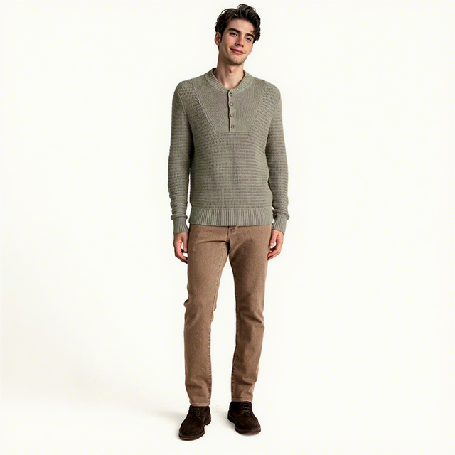 Military-inspired Extra-soft  Henley Sweater Skin-friendly  Men Sweater