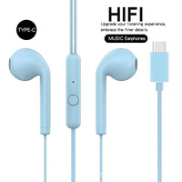 Earphone Kabel Type-C U19 Warna Macaron Bass Dalam & Mikrofon Karaoke Headphone Semi-In-Ear untuk Smartphone Android