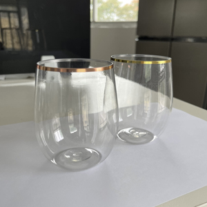 12Oz Rượu Vang Thủy Tinh Lạnh Cốc Cà Phê Hình Dạng Trứng Không Thể Phá Vỡ Nhựa Rõ Ràng Với Vàng Rim Ly & Đĩa Bên Sân Ly Vật Nuôi 20 G - Product Image 5