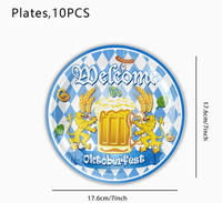Décoration de table pour la fête d'Oktoberfest de Munich, nappe à carreaux bleus et blancs, serviettes, gobelets, assiettes en papier, bannière de fête