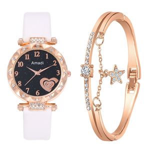 Amadi Ensemble de bracelets de montre à quartz pour femmes Offre Spéciale mode décontractée cœur numérique simple polyvalent pour les étudiants boîtier en alliage cuir - Product Image 5