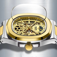 Montre mécanique Mark Fairwhale à mouvement automatique 6012, nouvelle, avec affichage des phases lunaires, tourbillon, squelette, en acier inoxydable