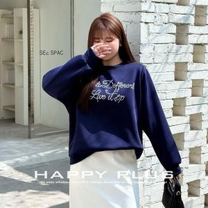 Sweat-shirt bleu marine Runqi grande taille avec détails en perles et strass, coupe ample, pull en coton tricoté pour femme - Product Image 4