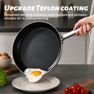 Poêle à frire professionnelle en aluminium antiadhésive à fond plat, robuste, pour restaurant, idéale pour les steaks et les œufs - Product Image 2