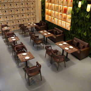 Gran oferta, restaurante, marco de madera, sofá de cuero personalizado, mesa de comedor de comida rápida y sillas, juego de muebles comerciales - Product Image 1
