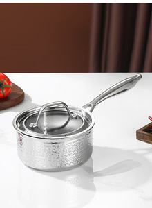 <span class=keywords><strong>Casserole</strong></span> en acier inoxydable martelé avec couvercle, poignée longue, faitout à lait, petite marmite de cuisson, ustensiles de cuisine en gros - Product Image 5