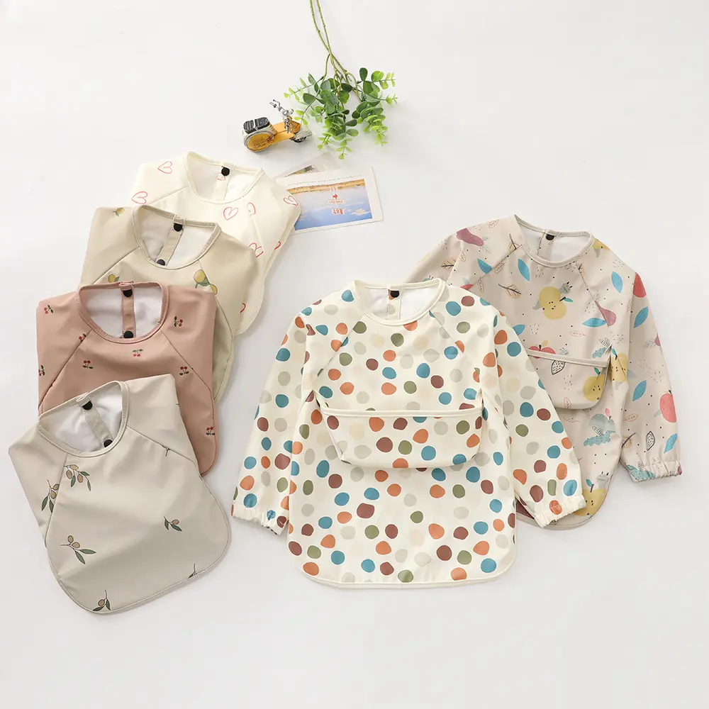 Unisex wasserdichtes Langarm-Lätzchen Kleinkind Kleinkind Leck freie Lätzchen mit Ärmeln Wasch bares Babyhemd PU-Lätzchen für Kinder