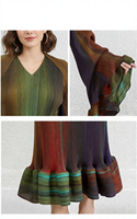 Robe longue plissée de style vintage pour femme Miyake 2026, élégante, imprimée, à manches longues, pour tous les jours, 100% polyester, anti-rides